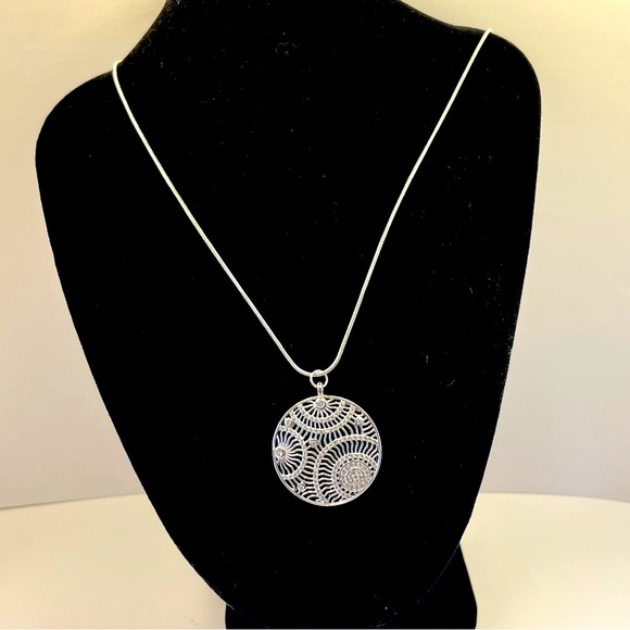 Long Silver Chain with Round Silver Rhinestone - Picture 3 of 3